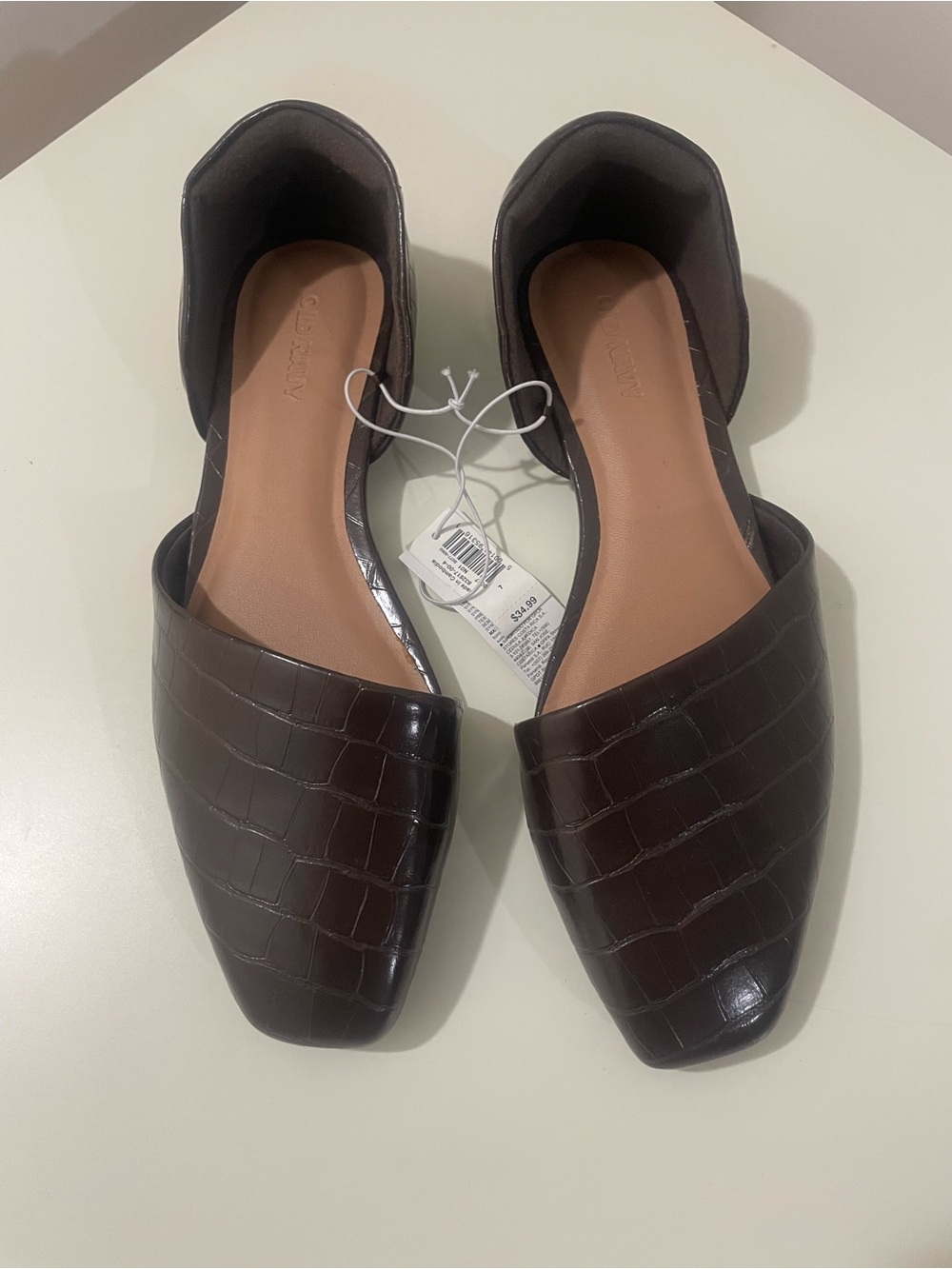 NWT Old Navy Brown Croc-Embossed Flats, Size 7